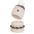 Winter-Strickmütze und Schal-Set in Cremeweiß mit Fleecefutter und Wellenmuster - 2-Teiliges Set (Mütze + Schal) / Cremeweiß