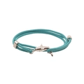 Close-up of double-layer teal braided bracelet with a polished silver shark pendant detail - Dolphin / Sky Blue