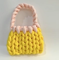Handmade pink and yellow chunky knit handbag with a braided Icelandic yarn texture - Golden + Pinkish White