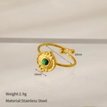 Detail of 18k gold plated stainless steel ring with malachite inlay and dimensions - Malachite Gold Round