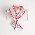 Retro silk twilly scarf with red-white stripes and abstract face line art print - Red Black Portrait