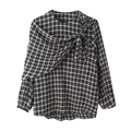 Camicia a quadri bianchi e neri con fiocco sul collo e design a strati asimmetrico - XS / Quadri bianco e nero