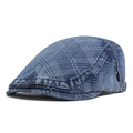 Donkerblauwe denim platte pet met ruitvormig stiksel en verstelbare metalen gesp opzij - Verstelbaar / Donkerblauw
