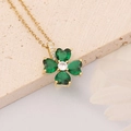 Golden four-leaf clover necklace with green heart-cut stones and crystal accents - Clover Style (1#)