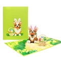 3D Easter greeting card featuring a Corgi puppy with bunny ears and a basket of eggs - Easter Rabbit Ears Corgi