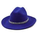 Detailed shot of cobalt blue felt fedora featuring a silver glitter hatband trim - M (56-58cm) / Sapphire Blue