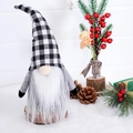 Christmas gnome doll with black and white plaid hat and a stable wooden base - Black and White Plaid