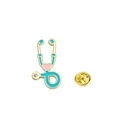 Broche stéthoscope dorée en émail avec détails bleu ciel et petit cœur rose - Base d'Or Bleu