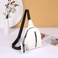 Minimalist white crossbody chest bag with adjustable black strap and small coin purse - White