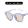 Retro round sunglasses with jelly blue frames and light brown lenses for hip-hop style - Metal Hinge / Jelly Blue Tea Lens