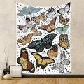 Detail eines farbenfrohen Schmetterlings-Wandteppichs an einer grauen strukturierten Wand - GT221009 (Bunte Schmetterlingssammlung) / 73X95CM (Grenzüberschreitend Gebürstet)