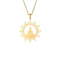 Collana con ciondolo Buddha di loto in acciaio inossidabile dorato e cornice a raggi di sole - Oro