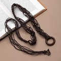 Bohemian dark brown hand-woven belt with wooden beads and tassels on vintage background - X492-2 Dark Coffee/Wooden Buckle