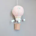 Decorazione a mongolfiera in feltro di lana rosa e bianco con fiocchi azzurri - Medio / Rosa