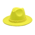 Detail of neon yellow wool fedora with a matching bold acrylic chain decoration - M (56-58cm) / Neon Yellow with Yellow Chain
