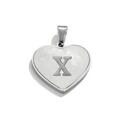 Silver stainless steel heart pendant with letter X engraving for DIY necklaces - Letter X / Steel