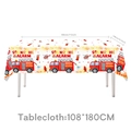 Dettaglio tovaglia tema pompiere con testo Sound The Alarm misura 108x180 cm - Tovaglia dei Pompieri 108x180cm