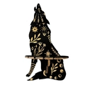 Wolf shaped wooden jewelry shelf in black with golden celestial bohemian patterns - Wolf Style 1