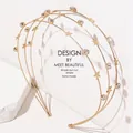 Elegant gold double-layer headband with metallic stars and clear sparkling rhinestones - Triple Layer Rhinestone Star / Gold