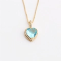Elegant gold heart pendant necklace with blue gemstone and clear crystals for women - Blue Gemstone Heart