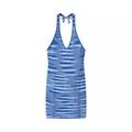 Blue knit halter neck mini dress with geometric print and backless V-neck design - One Size / Sky Blue
