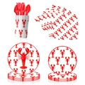 Lobster themed disposable party tableware set with paper plates, cups and cutlery - Four-Piece Set / Lobster Theme Tableware Set