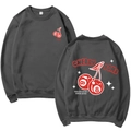 Dark grey crewneck sweatshirt with cherry bomb graphic print on front and back views - Dark Gray