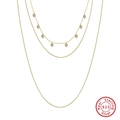 Three-layer S925 sterling silver gold plated necklace with tiny heart zircon pendants - BQN09-3 Layer Heart / Gold