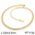 Golden titanium steel Cuban link anklet measuring 230x3.5mm with lobster clasp and extension - Gold Curb Chain Style (KJ3761-Z)