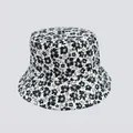 Close-up of black and white floral digital print on a canvas bucket hat for women - M (56-58cm) / Black White Flower Pattern (17#)