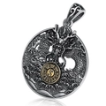 Vintage sterling silver dragon pendant with golden Tai Chi Ba Gua emblem and intricate carvings - Dragon Pendant with Rope