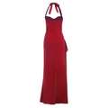 Elegant wine red halter maxi dress with slim fit and bow detail on the back - XS / Red
