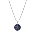 Men's stainless steel necklace with dark blue enamel star and skull round pendant - Pentagram Round Plate Style (N2547-ST)