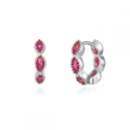 Elegant S925 sterling silver hoop earrings with pink marquise-cut crystal insets - Rose Red Zirconia (Platinum Plated)