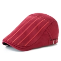 Detail of dark red cotton beret featuring embroidery lines and adjustable metal buckle - Adjustable / Burgundy