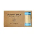 Boîte de 200 cotons-tiges biodégradables écologiques avec bâtonnets en bois naturel - Bleu