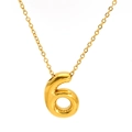 Collier doré avec pendentif chiffre 6 style ballon 3D et chaîne maille forçat sur fond blanc - Style Numéro 6-Chaîne Croisée (SP731G-6)