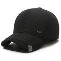 Men's winter baseball hat in black quilted fabric with warm earflaps and sport label - One Size(Adjustable) / Black