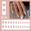 Pink glitter French press-on nails in short square shape, 24-piece manicure set W397 - W397 Gentle Girl
