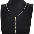 Collana rosario boho in acciaio al titanio dorato con perline bianche e croce pendente - Bianco (KN226276-HDJ)