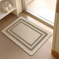 Rectangle beige diatom mud bath mat with brown border on wooden floor - Diatom Mud - Shi Fang