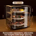 Brown 3-tier food storage box with transparent doors and removable partitions - Medium 3-Tier Dark Tea Brown