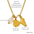 Bohemian gold stainless steel necklace with shell, conch and pearl charms detail - Conch Shell Pearl Style (1972)