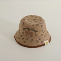 Detail of kid corduroy bucket hat with letter prints and Super embroidery - 52cm (2-5 Years) / Khaki