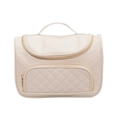 Beige cosmetische tas voor dames, grote reistoilettas met een mooi gewatteerd design. - Wit