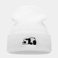 Bonnet en tricot blanc unisexe avec une jolie broderie de panda sur le revers - Taille unique / Blanc