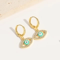 Golden evil eye hoop earrings with blue enamel and sparkling crystal accents - Lake Blue (ES2643湖蓝色)