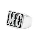 Detailed close-up of men's stainless steel signet ring with gothic MC letter design - US 13 / Steel Color MC