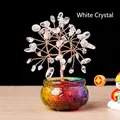 Arbre de fortune en quartz clair fait main avec fil de cuivre et bol coloré - Cristal de roche