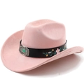 Cappello da cowboy rosa in scamosciato con fascia ricamata a fiori e fibbia in turchese - M(56-58cm) / Rosa